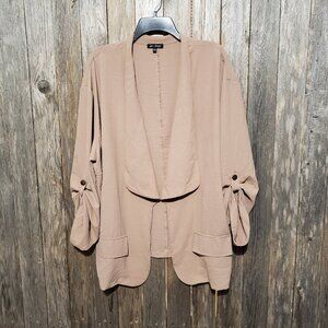 Love Maven 3XL Kimono Jacket Tan Beige Open Front Draped Roll Tab Sleeve Women's